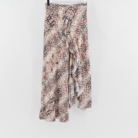 ALLSAINTS Skirt Size 4‎ Raya Arietta Animal Print Multi Ruffled Asymmetric Hem - Picture 2 of 13